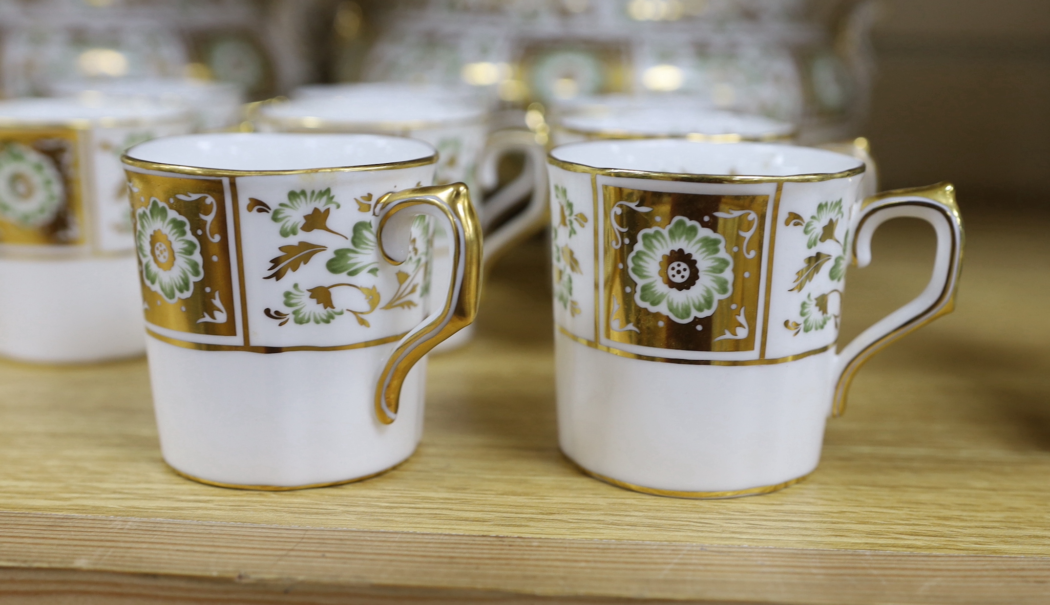 A Royal Crown Derby “Green Derby Panel” dinner, tea and coffee service